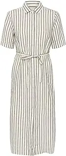 [Part Two] Women's Shirt Dress, Short Sleeve Belted Midi Length Striped Regular Fit Dress, Black Stripes, EU 38, Black (Black Stripes), 8 AU