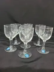 SET OF SEVEN (7) SASAKI OWENS STEMWARE STAR GLASSES ETCHED