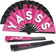tiggell 2 Pack Large Hand Fan Bamboo Folding Rave Fan Handheld Chinese YASSS Fan for Festival Parade Halloween Christmas Party Performance Decoration 13 inch