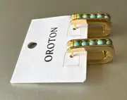 OROTON Hanna Paperlink Hoops In Gold/Turquoise RRP$79.95