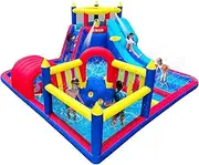 [causeair] Inflatable Square Water Slide Park,15x15FT,Big Splash Pool,Long&Short Slides,Fun Crawl Tunnel,Basketball Hoop,GFCI Blower,Bounce Castle for Party Fun