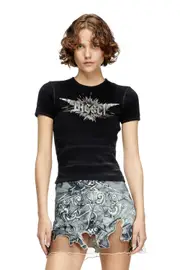 [Diesel] Diesel - T-shirt with winged Diesel foil print - T-Shirts - Woman - Black M Black
