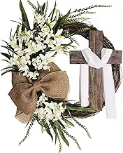 Easter Wreath, Easter Cross Wreaths Easter Garland Decor for Front Door, Simulation Plant Flower Link Day Decorations Wreath, Rustic Wreath Artificial Wreath Holiday Home Decor (C,40CM)