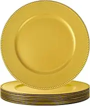 supernal 12pcs Gold Charger Plates,13inch Plastic Round Beaded Plates Decorative Dinner Chargers,Charger Serving Plates for Wedding,Catering Event,Tabletop Decor