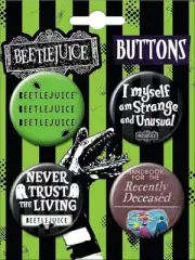 Beetlejuice 1988 Movie Round Button Set of 4 #2 Ata-Boy NEW UNUSED