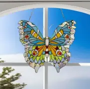 Lovely Butterfly Stained Glass Suncatcher Hanging Window Panel 21x20in