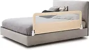BABY JOY Bed Rail Guard for Toddlers, 150 x 55 cm Foldable Baby Bed Rail w/Safety Strap for Crib, Twin, Double, Queen & King Size Bed, Swing Down Children Safety Bedrail (Beige)