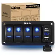 4 Gang Rocker Switch Panel with 4.8 Amp Dual USB Charger Voltmeter Waterproof 12