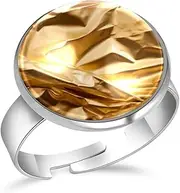 [FVQL] Stainless Steel Ring for Girls, Abstract Patterns Art, 0.67inch/1.7cm, Glass, glass