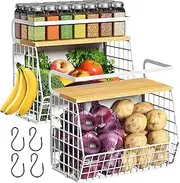 Magnetic Shelf for Fridge with Wood Lid, Fruit Potato and Onion Storage Bins, Pantry Organizers & Storage, Large Container Magnetic Spice Rack for Refrigerator, Kitchen Counter, Cabinet (2, White)