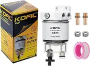 Kofil R12T Fuel Water Separator Marine Fuel Filter/Water Separator Assembly, for Outboard Motor Marine Engine, Replaces# S3240 120AT with 2 3/8" Barb × 1/4" NPT Male Fittings 2 Plugs,10 Micron