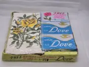 3 Bath Size White Dove Soap Bars w/Free Boutique Guest Towels Sealed Vintage
