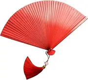 [ROBAUN] Chinese Retro Style Bamboo Wood Hand Held Fans with Tassel, Personal Folding Fans for Home Wedding Party Event Decor