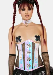 [Daisy Corsets] Top Drawer Holographic & Fishnet Steel Boned Under Bust Corset