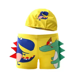 兒童泳褲男童平口小中大童男孩游泳褲卡通恐龍鱷魚歐美男寶寶泳褲
