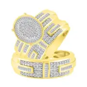 1 Cttw Baguette Diamond Oval Cluster Trio Wedding His Hers Set Ring 10k Gold