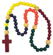 Large Multi Color Wood Prayer Bead 21" Kiddie Rosary Religious Nursery Wall Deco