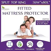 Split Top King Waterproof Mattress Protector (76" W x 80" L) - for Adjustable Bed with Flex Head Split - Hypoallergenic Premium Quality Cover Protects Against Dust, Allergens
