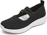 [Gomehui] Women Mary Jane Walking Shoes Comfortable Knit Flats Slip on Dress Shoes for Women Casual Nurse Flats Diabetic Shoes with Arch Support