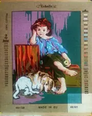 "Boy and Dog" Printed Canvas for Needlepoint Tapestry Gobelin Embroidery 40101