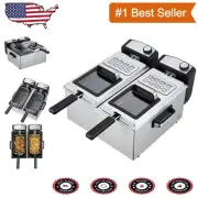3000W Dual Zone Electric Deep Fryer - 2x3L Stainless Steel with Adjustable Temp