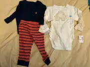 CHILD PLACE ONSIES WHITE TAN ELEPHANT & CARTER BLUE TOP ORNG PNTS 6-9 MNTH NWT