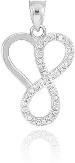 [Claddagh Gold] Fine 14k White Gold Diamond Infinity Heart Charm Pendant, Diamond, white-diamond