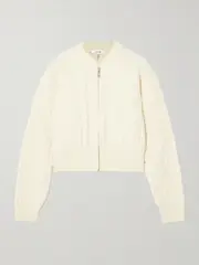 [FRAME] FRAME - Cropped Cable-knit Merino Wool Zip-up Cardigan - Cream - large large Cream