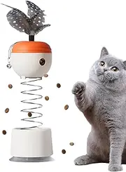 Cat Treat Dispenser with Feather Toy and Bell, Spring-Loaded Automatic Slow Feeder Ball | Suction Cup Pet Puzzle Ball for Indoor Cats and Kittens