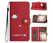 Google Pixel 6A Wallet Case With Kickstand,PU Leather Shockproof Phone Cover-Red