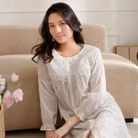 在飛比找PChome24h購物優惠-華歌爾睡衣-性感系列 M-L純棉浪漫全開襟洋裝(純淨白)-N