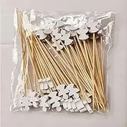 50pcs Christmas Cocktail Picks, Disposable Wooden Christmas Skewers, Wooden Fruit Picks, Wooden Food Bamboo Skewers, Decorative Sandwich Fruit Sticks for Party Supplies (Christmas Angels White)