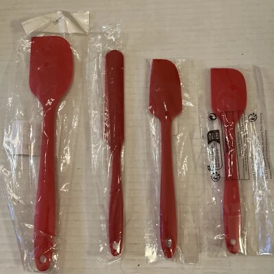 Set Of Two Red Silicone Spatulas And Two Scrapers