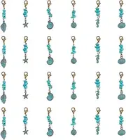 [GOMAKERER] 24 Pcs Sea Animal Charms, European Metal Shell Starfish Turtle Pendants with Natural Turquoise Stone Dangle Charm for Handbag Purse Backpack Pendant Charms Decoration, about 61.5-69.5mm long