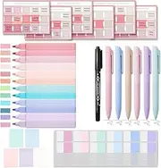 Yeanifeana 40-Piece Bible Study Supplies Kit for Women, 12 Dual-Tip Highlighters, 6 Pens, 90 Tabs, 5 Transparent Sticky Notes And More (Pink)