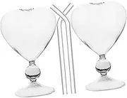 Heart Shaped Cocktail Glasses Set Party Favors Fancy Glassware Reusable Straws for Wedding Party