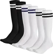[Aomhrek] 3 Pairs of Children's Football Socks, Football Socks, Football Socks Boys, Sports Socks, Knee Socks, Children, from 5-12 Years, black, white, One Size