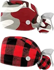 [YTYVAGT] 2-Pc,Nurse Scrub Caps,Scrub Hats with Buttons and Cotton Sweatband,Classic Traditional Camouflage