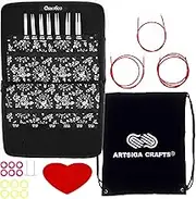 ChiaoGoo Knitting Needles Interchangeable Twist Red Lace Small 4-Inch Needle Set Bundle with 1 Artsiga Crafts Project Bag 7400-S