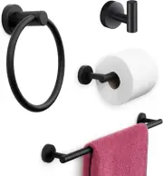 - 4 Piece Matte Black Bathroom Hardware Set - Towel Rack Set, Towel Holder & Wal