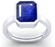 [DINJEWEL] 4.55 Carat Natural Blue Sapphire Neelam Panchdhatu Ring Natural Stone Gemstone Adjustable Ring Astrological Purpose by Lab Certified, Silver Plated, Sapphire, Silver Plated, Sapphire