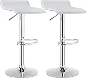 2Pcs Bar Stools, Pub Swivel Barstool, Height Adjustable Square Pub Chairs, Counter Height Bar Chair W/PU Leather & Footrest, 360° Rotation, Armless Indoor/Outdoor High Barstools, Gas Gift Bar Chair, Semi-backrest Stylish Stool Bistro Kitchen Cafe, White