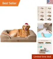 Extra Large Memory Foam Dog Bed with Washable Cover – Non-Slip Camel Sofa Style