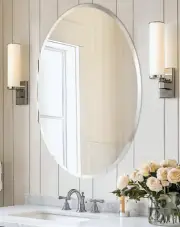 Frameless Oval Wall Mirror: Decorative Elliptical Mirrored Glass Vanity with Bev