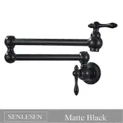 Senlesen Brushed Gold Foldable Kitchen Faucet Wall Mounted Single Cold Water Faucet Brass Rotate Folding Spout Pot Filler Tap Matte Black