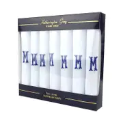 Hetherington Gray Men's Embroidered Choose Your Initial White 100% Cotton Handkerchiefs 7 Pack Initial: M Pack Of 7