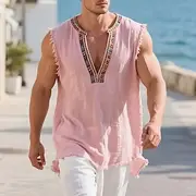 Men's Linen Tank Top Sleeveless Shirt Sleeveless V Neck Summer Plain Fashion Designer Bohemian Soft Vacation Casual Casual Daily Pink Top Tee for Men
