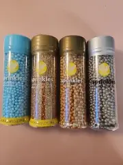 Wilton Pearlized Blue,Gold Silver 4pk Bundle Sugar Pearls Sprinkles Cake Topper