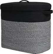 Rectangular Extra Large Storage Basket with Lid, Cotton Rope Storage Baskets, Laundry Hamper, Toy Bin, for Toys Blankets Storage in Living Room, Baby Nursery (Black in Black Grey Mix, 22”x14”x18”)