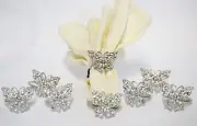 8 pc Napkin Rings Hand Crafted Pewter in Butterfly Design with Swarovski Crystas
